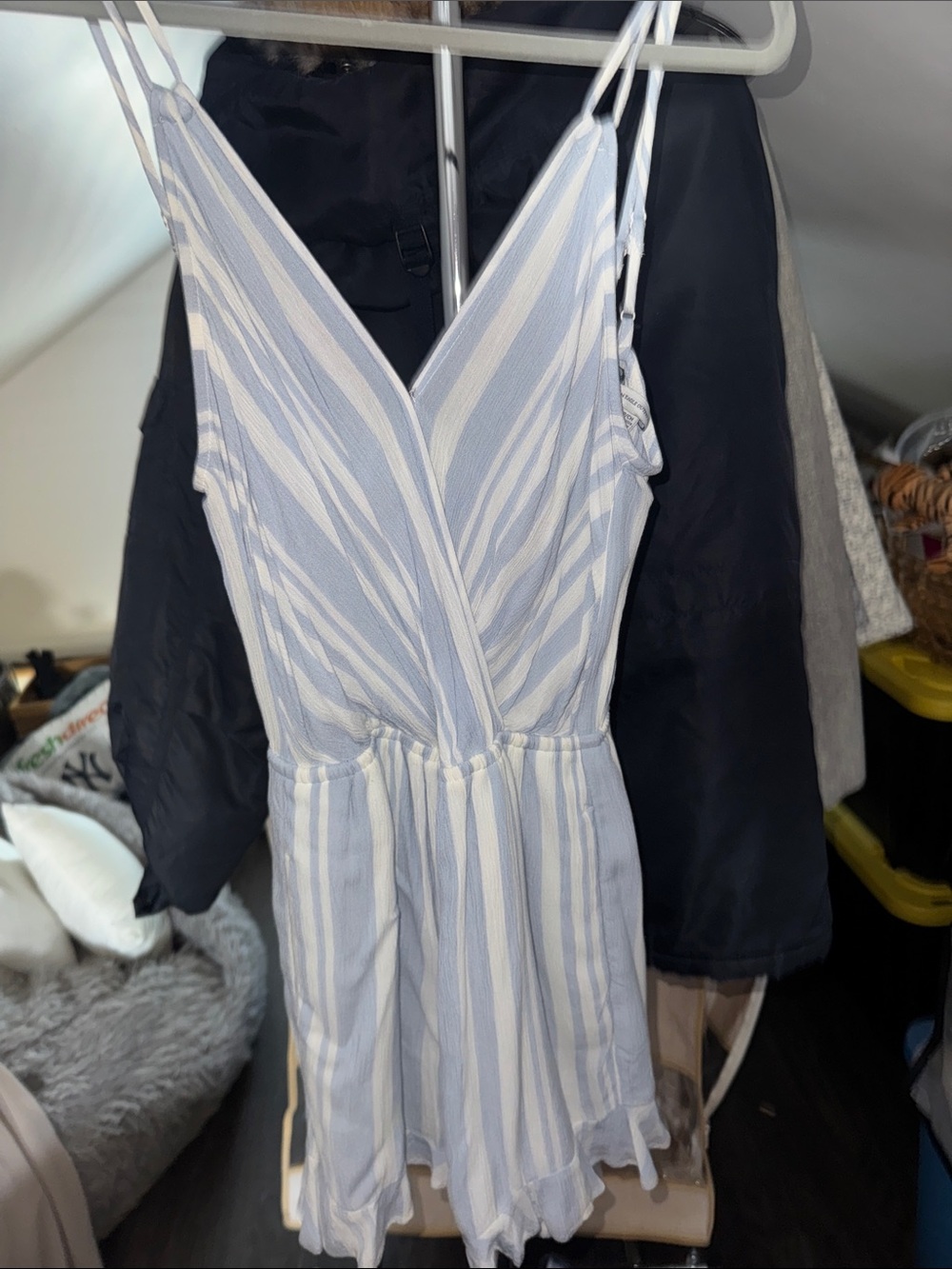 American Eagle Outfitters Light Blue and White Striped Mini Dress